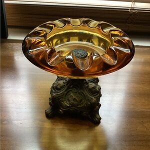 Vintage Amber Glass Decorative Ashtray